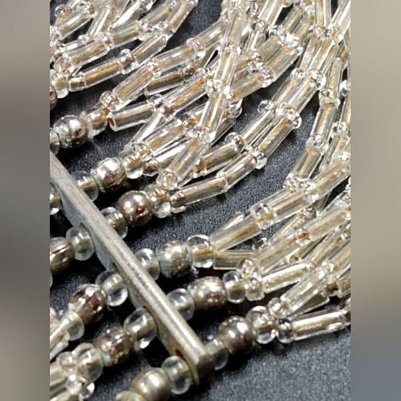 Vintage Clear Glass Beaded Beads Silver Waterfall Necklace Formal Party Bridal - Picture 11 of 16